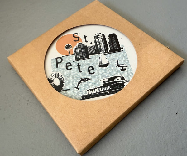 St. Petersburg Florida Collage Skyline Absorbent Flat Ceramic Coaster with Cork Backing (Copy)