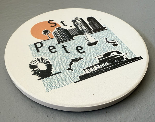 St. Petersburg Florida Collage Skyline Absorbent Flat Ceramic Coaster with Cork Backing (Copy)
