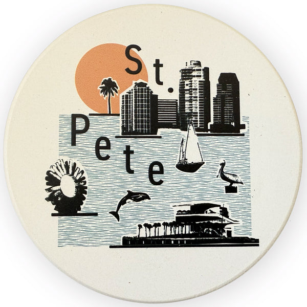 St. Petersburg Florida Collage Skyline Absorbent Flat Ceramic Coaster with Cork Backing (Copy)