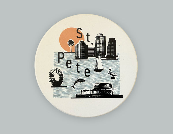 St. Petersburg Florida Collage Skyline Absorbent Flat Ceramic Coaster with Cork Backing (Copy)