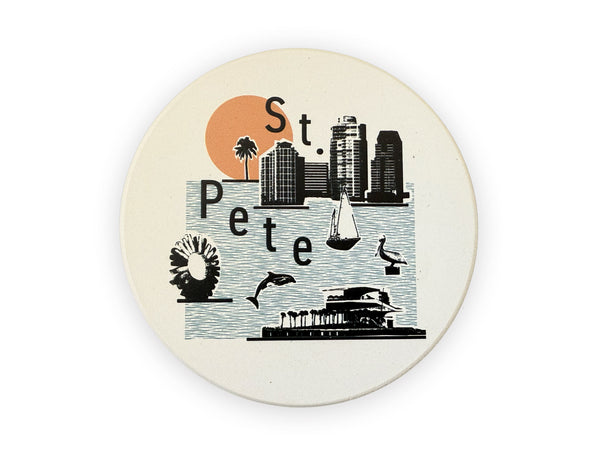 St. Petersburg Florida Collage Skyline Absorbent Flat Ceramic Coaster with Cork Backing (Copy)