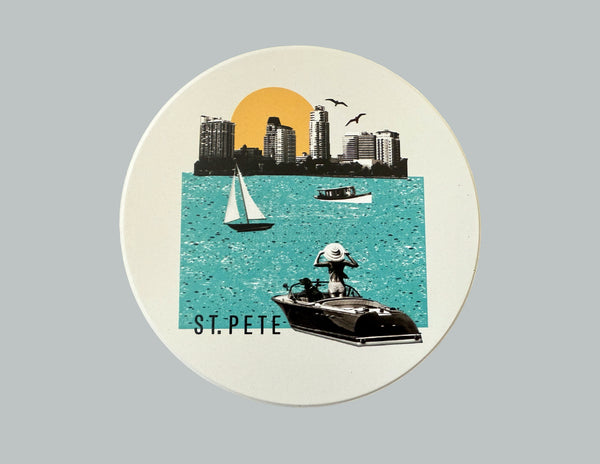 St. Petersburg Florida Photo Collage Skyline Absorbent Flat Ceramic Coaster with Cork Backing