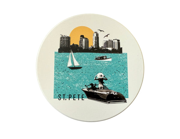 St. Petersburg Florida Photo Collage Skyline Absorbent Flat Ceramic Coaster with Cork Backing