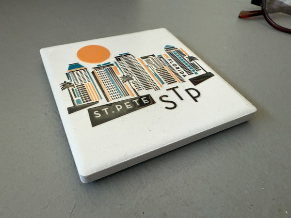 St. Petersburg Florida White Geometric Skyline Ceramic Fridge Magnet
