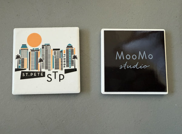 St. Petersburg Florida White Geometric Skyline Ceramic Fridge Magnet