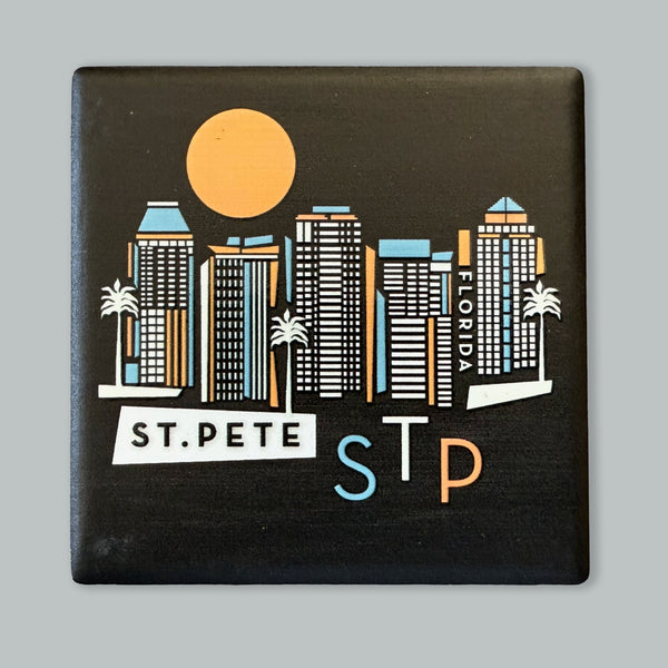 St. Petersburg Florida Black Geometric Skyline Ceramic Fridge Magnet