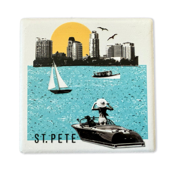 St. Petersburg Florida Photo Collage Skyline Ceramic Fridge Magnet