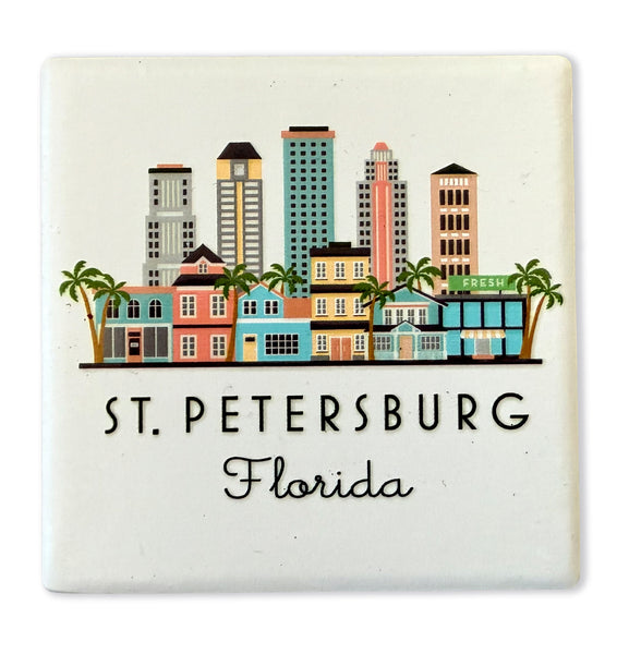 St. Petersburg Florida Illustrated Skyline Ceramic Fridge Magnet