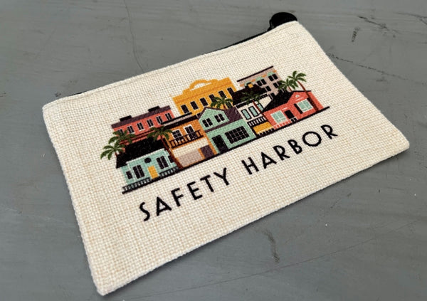 Safety Harbor Florida Cityscape Graphic Skyline Flat Coin Purse Zipper Gift Credit Card Pouch