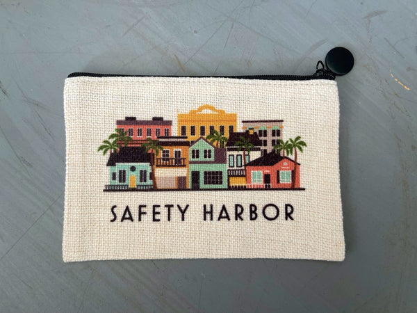 Safety Harbor Florida Cityscape Graphic Skyline Flat Coin Purse Zipper Gift Credit Card Pouch