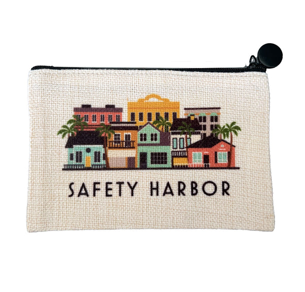 Safety Harbor Florida Cityscape Graphic Skyline Flat Coin Purse Zipper Gift Credit Card Pouch