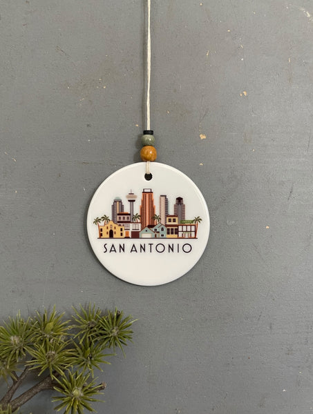 San Antonio Texas Skyline Graphic Ornament | City Scene Tree Decoration | Christmas Xmas Holiday Ornament