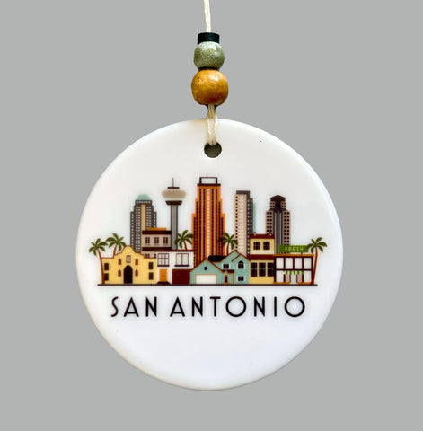 San Antonio Texas Skyline Graphic Ornament | City Scene Tree Decoration | Christmas Xmas Holiday Ornament