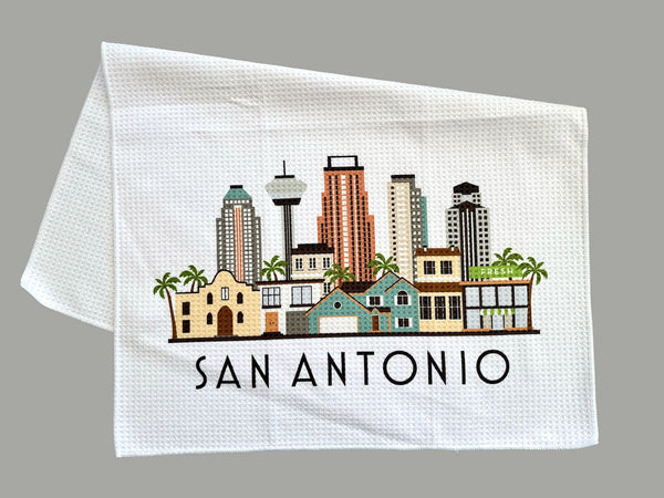 San Antonio Texas Cityscape Skyline Graphic Microfiber Kitchen Towel Graphic Print