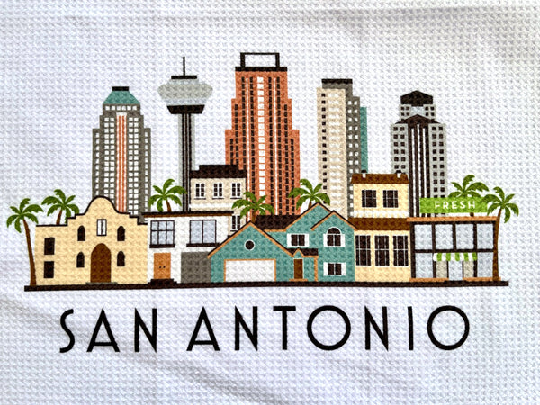 San Antonio Texas Cityscape Skyline Graphic Microfiber Kitchen Towel Graphic Print