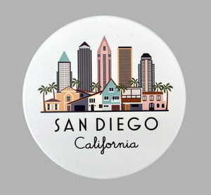 San Diego California Cityscape Skyline Graphic Flat Ceramic Coaster with Cork Backing