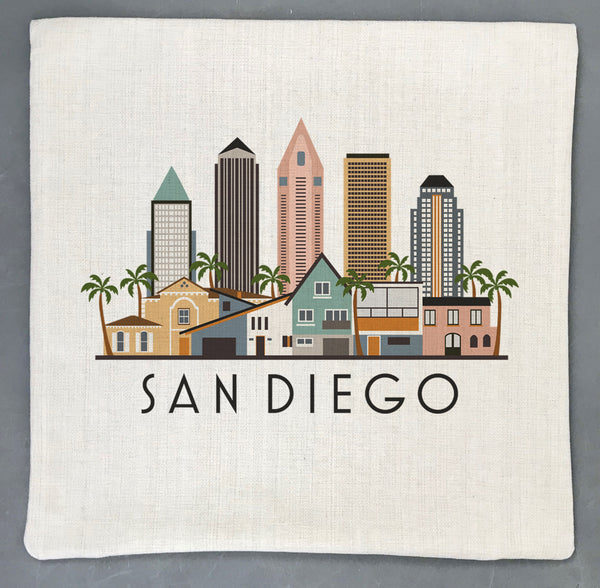 San Diego California Skyline Pillow Cover | Cali Graphic Decorative Throw Pillow Cushion Sham