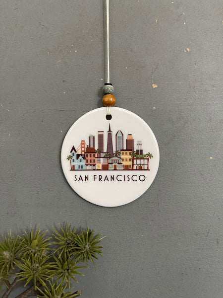 San Francisco California Skyline Graphic Ornament | SF City Scene Tree Decoration | Christmas Xmas Holiday Ornament