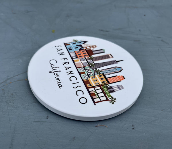 San Franciso California Cityscape Skyline Graphic Flat Ceramic Coaster with Cork Backing