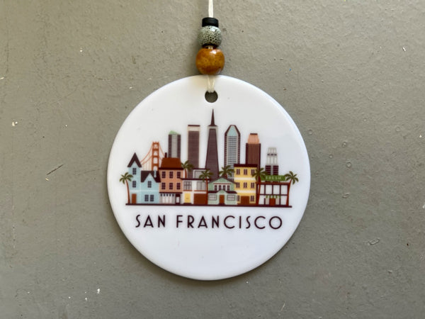 San Francisco California Skyline Graphic Ornament | SF City Scene Tree Decoration | Christmas Xmas Holiday Ornament