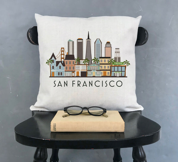 San Franciso California Skyline Pillow Cover | Frisco Graphic Decorative Throw Pillow Cushion Sham