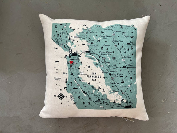 San Francisco Bay Area Pin-Your-Home Map Pillow Cover | Icon Map Decorative Throw Pillow Cushion Sham