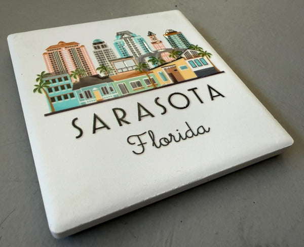 Sarasota Florida Illustrated Skyline Ceramic Fridge Magnet