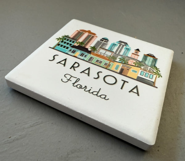 Sarasota Florida Illustrated Skyline Ceramic Fridge Magnet