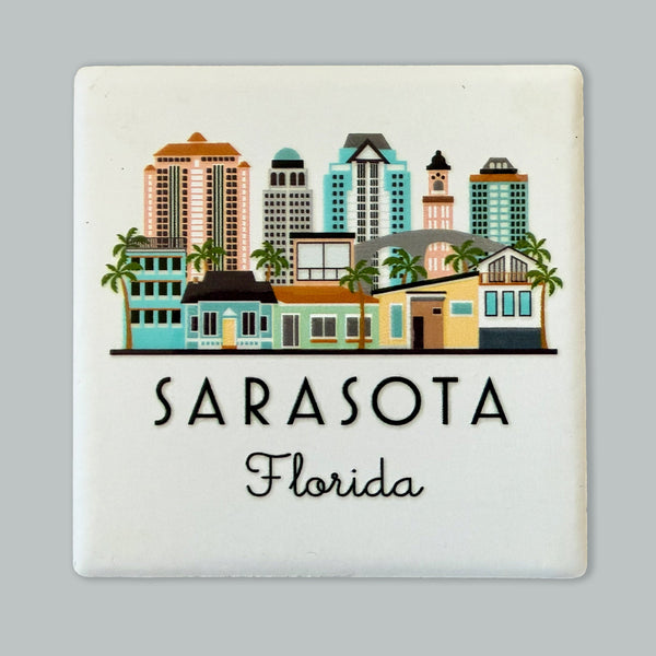 Sarasota Florida Illustrated Skyline Ceramic Fridge Magnet