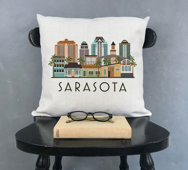 Sarasota Florida Pillow Cover | Skyline Cityscape Decorative Throw Pillow Cushion Sham