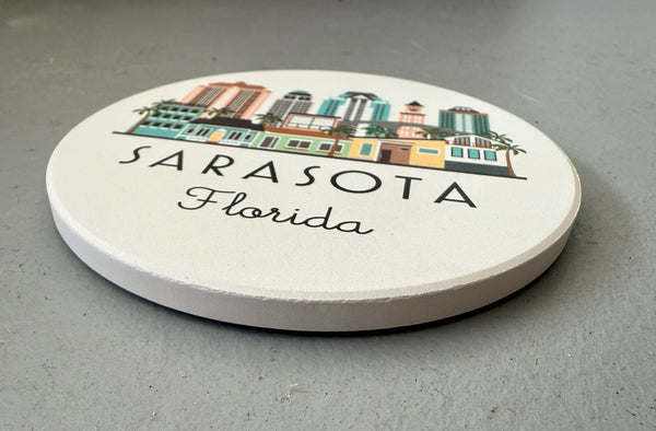 Sarasota Florida Skyline Absorbent Stone Ceramic Coaster with Cork Backing