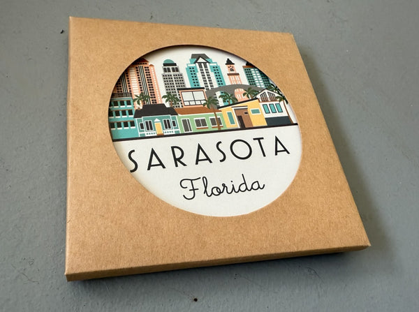 Sarasota Florida Skyline Absorbent Stone Ceramic Coaster with Cork Backing