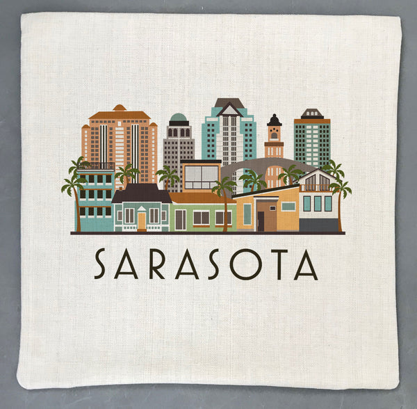Sarasota Florida Pillow Cover | Skyline Cityscape Decorative Throw Pillow Cushion Sham