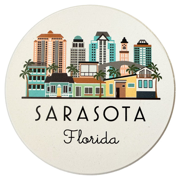 Sarasota Florida Skyline Absorbent Stone Ceramic Coaster with Cork Backing