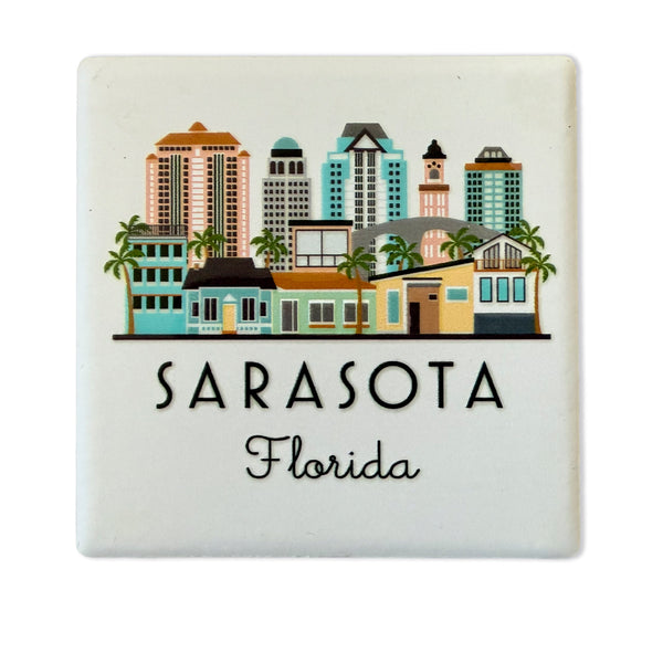 Sarasota Florida Illustrated Skyline Ceramic Fridge Magnet