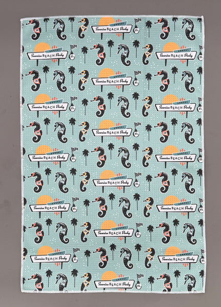 Sunrise Derby Seahorse Pattern Microfiber Kitchen and Hand Towel