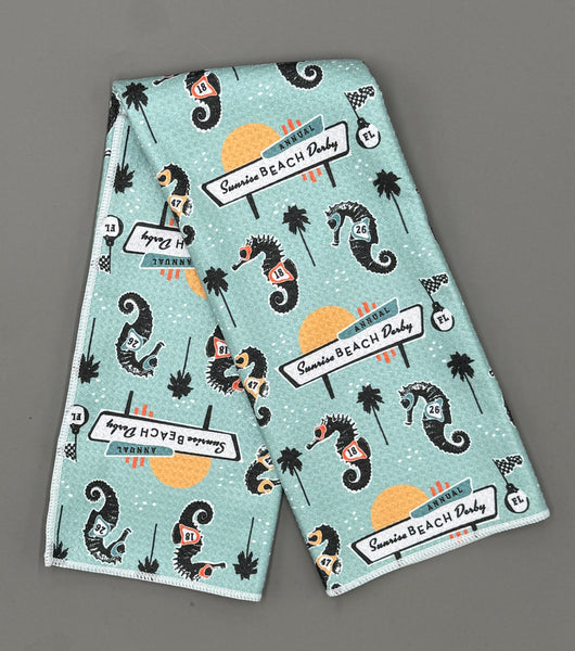 Sunrise Derby Seahorse Pattern Microfiber Kitchen and Hand Towel