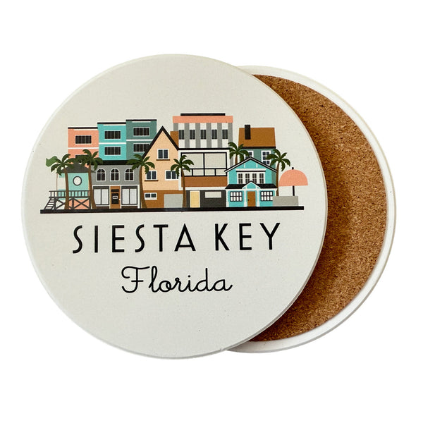 Coaster with Siesta Key, Florida design on a white background