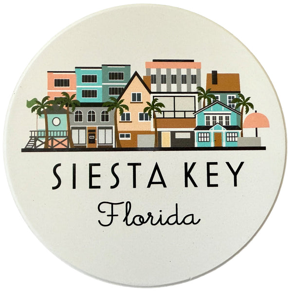 Siesta Key Florida Skyline Absorbent Stone Ceramic Coaster with Cork Backing
