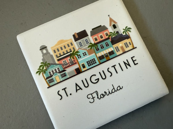 St. Augustine Florida Illustrated Skyline Ceramic Fridge Magnet