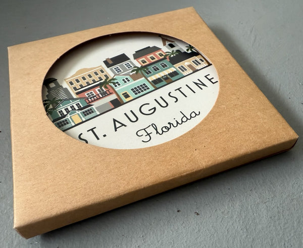 St. Augustine Florida Skyline Absorbent Stone Ceramic Coaster with Cork Backing