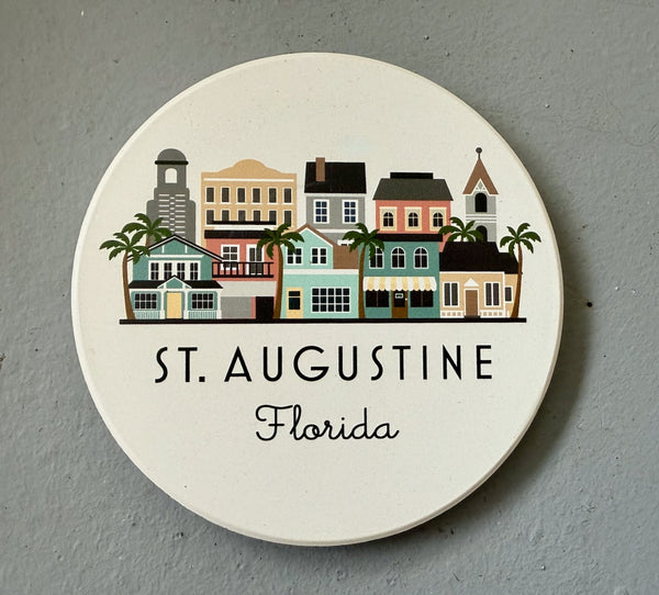 St. Augustine Florida Skyline Absorbent Stone Ceramic Coaster with Cork Backing