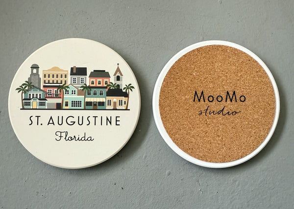 St. Augustine Florida Skyline Absorbent Stone Ceramic Coaster with Cork Backing