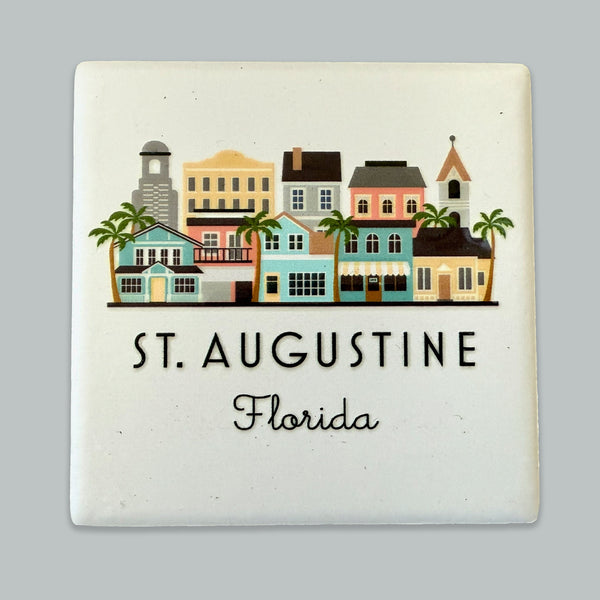 St. Augustine Florida Illustrated Skyline Ceramic Fridge Magnet