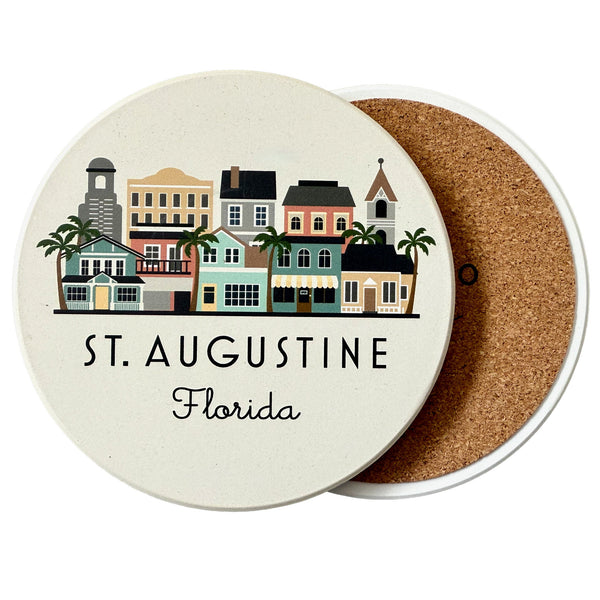 St. Augustine Florida Skyline Absorbent Stone Ceramic Coaster with Cork Backing