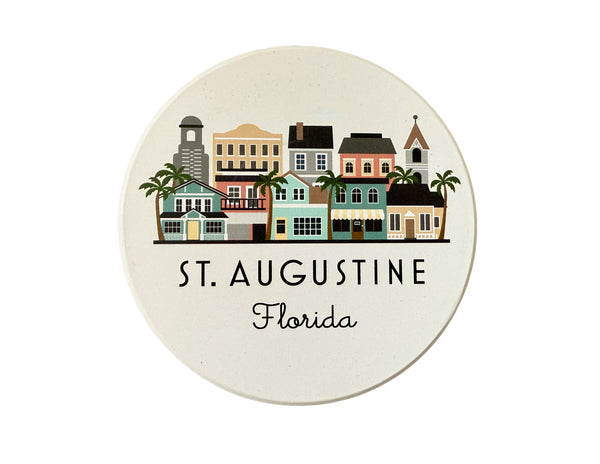 St. Augustine Florida Skyline Absorbent Stone Ceramic Coaster with Cork Backing