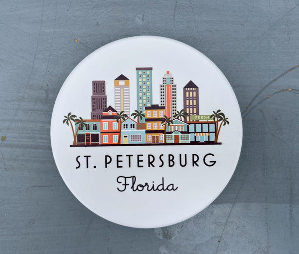 St. Petersburg Florida Cityscape Skyline Graphic Flat Ceramic Coaster with Cork Backing