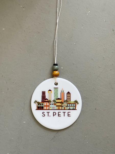 St. Petersburg Skyline Graphic Ornament | St. Pete City Scene Tree Decoration | Christmas Xmas Holiday Ornament