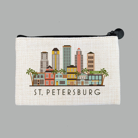 St. Petersburg Florida Cityscape Graphic Skyline Flat Coin Purse Zipper Gift Credit Card Pouch