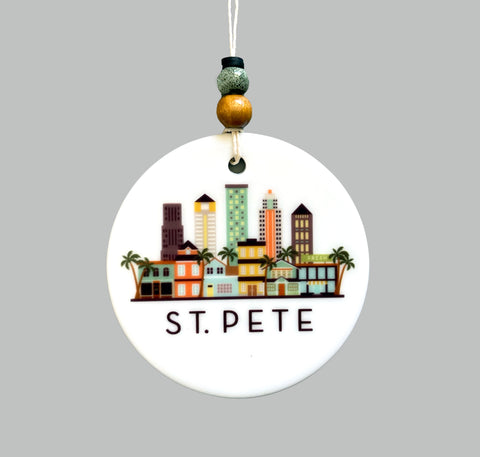 St. Petersburg Skyline Graphic Ornament | St. Pete City Scene Tree Decoration | Christmas Xmas Holiday Ornament